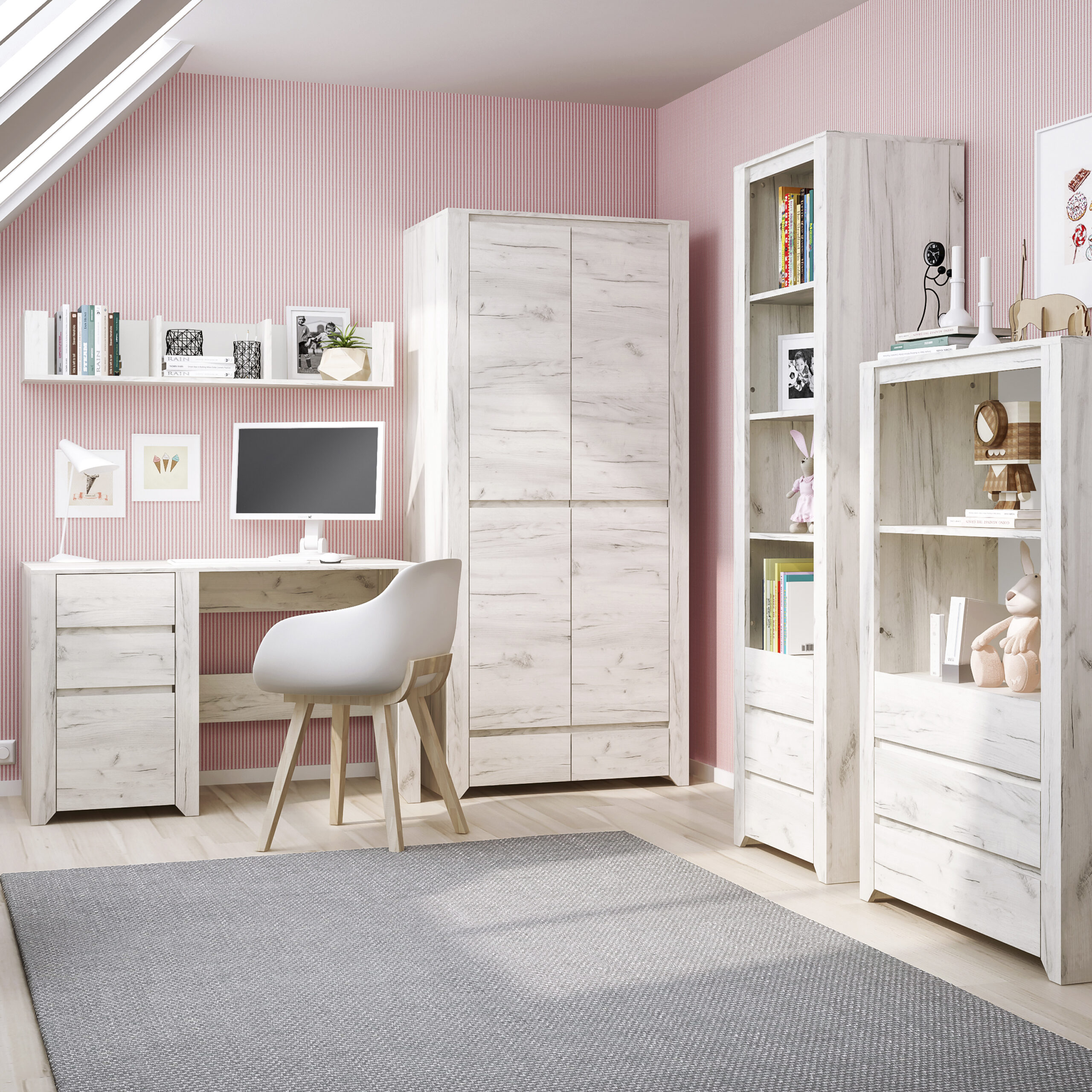 Angel 4 Door 2 Drawer Cupboard in White Craft Oak - Image 4