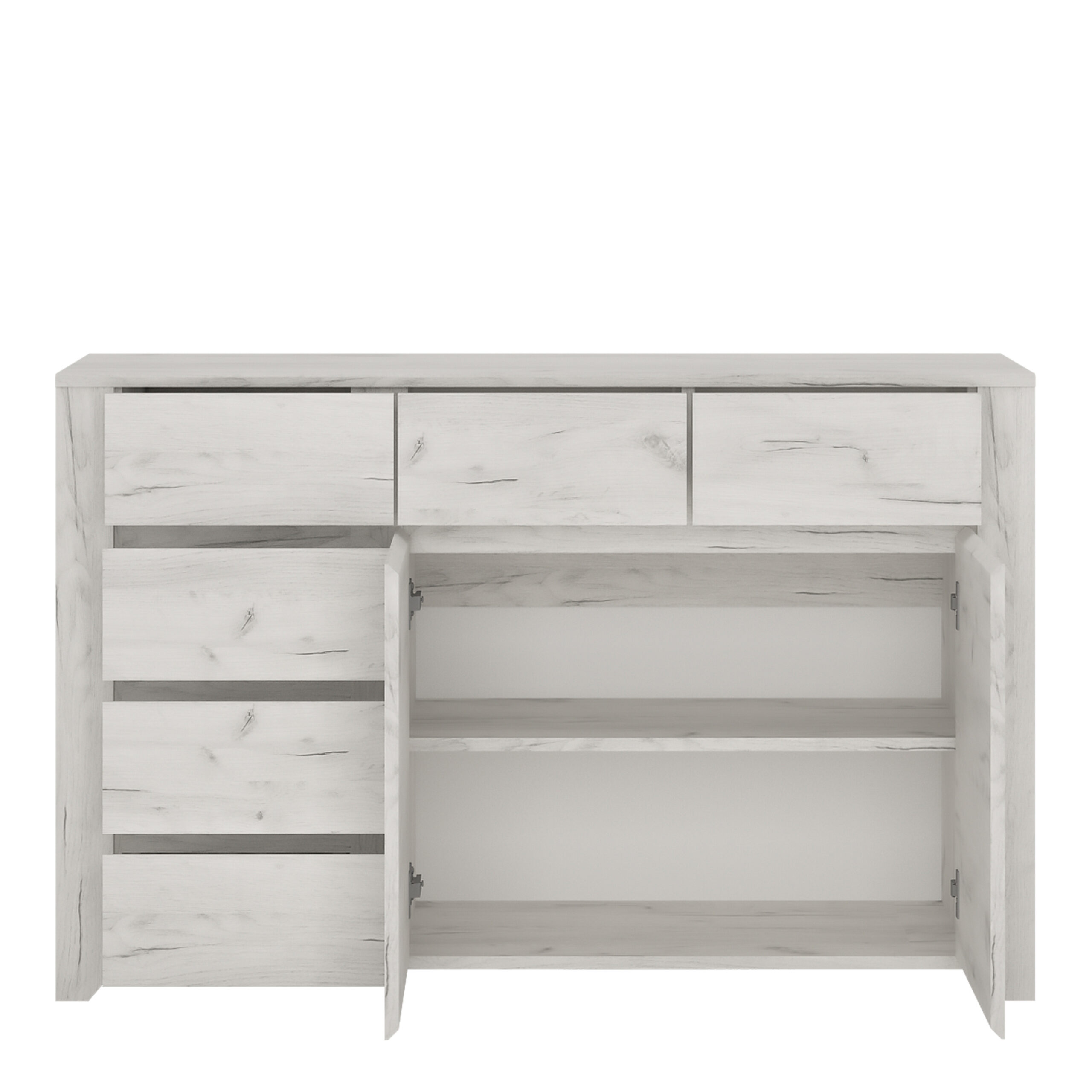 Angel 2 Door 3+3 Drawer Wide Chest in White Craft Oak - Image 3