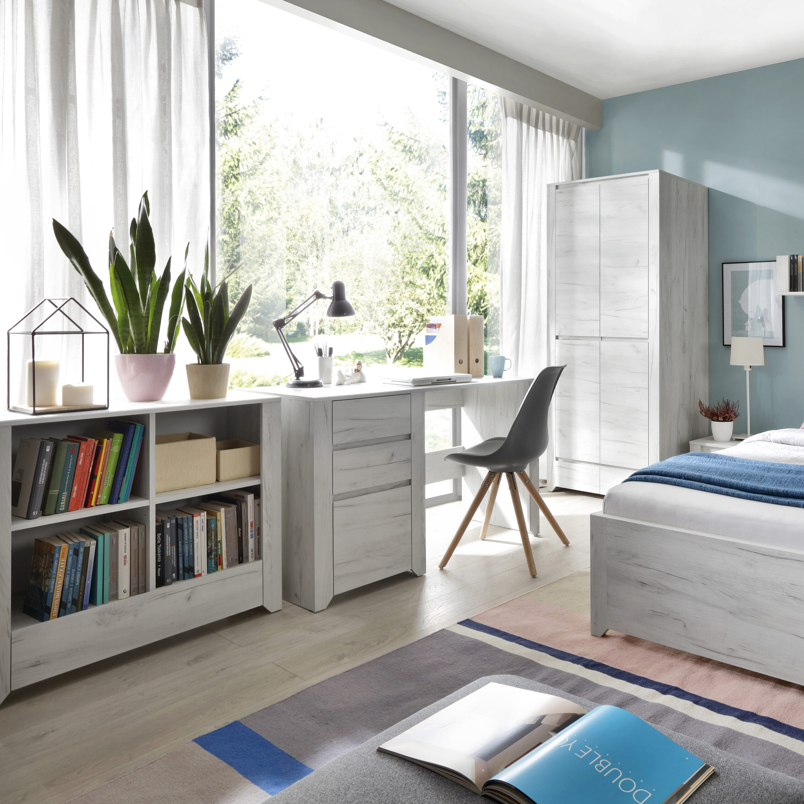 Angel 2 Door 3+3 Drawer Wide Chest in White Craft Oak - Image 4