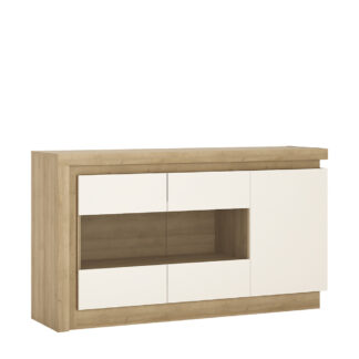 Lyon 3 door glazed sideboard in Riviera Oak/White High Gloss