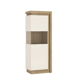 Lyon Narrow display cabinet (LHD) 164.1cm high in Riviera Oak/White High Gloss