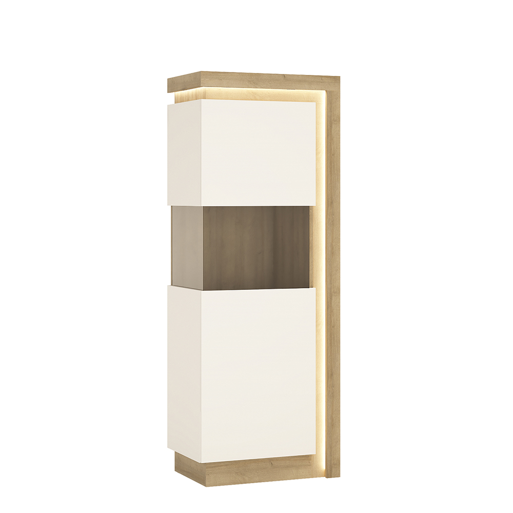 Lyon Narrow display cabinet (LHD) 164.1cm high in Riviera Oak/White High Gloss - Image 2