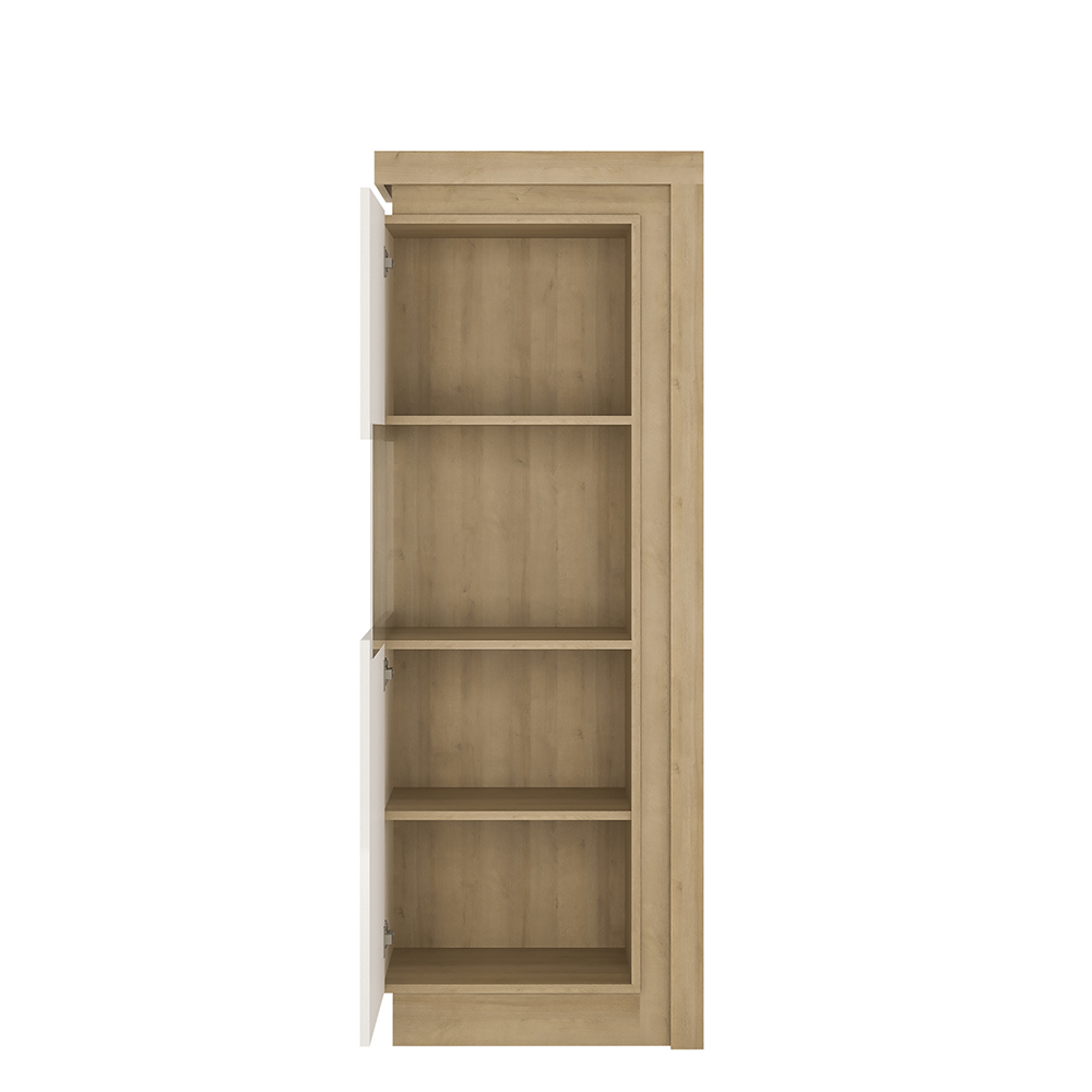 Lyon Narrow display cabinet (LHD) 164.1cm high in Riviera Oak/White High Gloss - Image 3