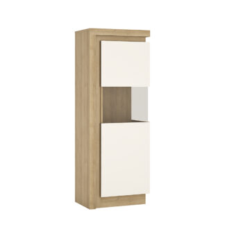Lyon Narrow display cabinet (RHD) 164.1cm high in Riviera Oak/White High Gloss