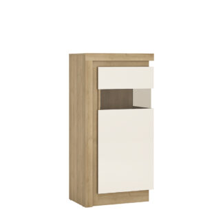 Lyon Narrow display cabinet (RHD) 123.6cm high in Riviera Oak/White High Gloss