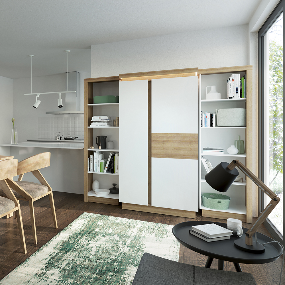 Lyon Small extending dining table 90/180cm in Riviera Oak/White High Gloss - Image 4
