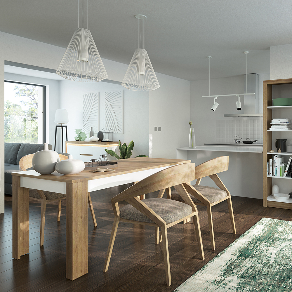 Lyon Medium extending dining table 140/180 cm in Riviera Oak/White High Gloss - Image 3