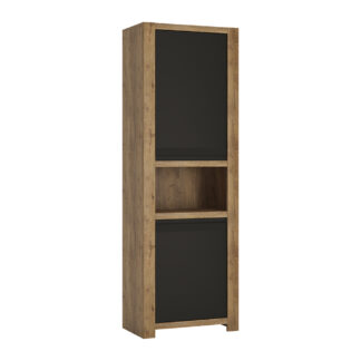 Havana 2 door tall cupboard with open shelf in Lefkas Oak with matte black fronts