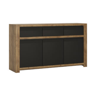 Havana 3 door 3 drawer sideboard in Lefkas Oak with matte black fronts