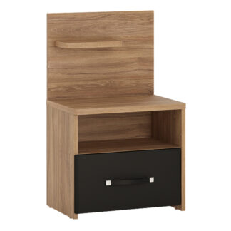 Monaco 1 drawer bedside with open shelf (LH) in Oak and Black