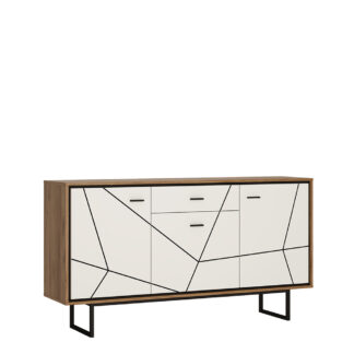 Brolo 3 door 1 drawer sideboard White, Black, and dark wood