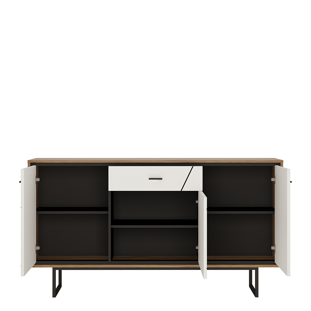 Brolo 3 door 1 drawer sideboard White, Black, and dark wood - Image 2