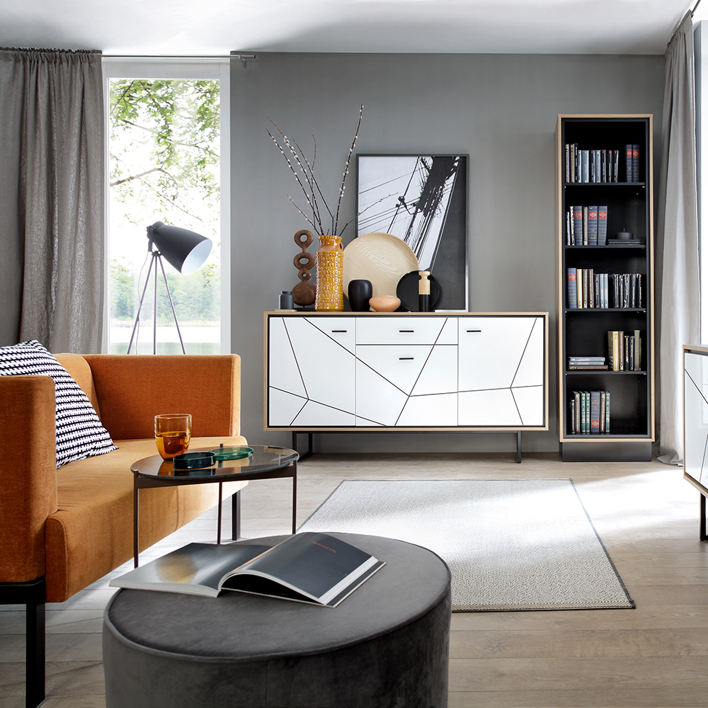Brolo 3 door 1 drawer sideboard White, Black, and dark wood - Image 3