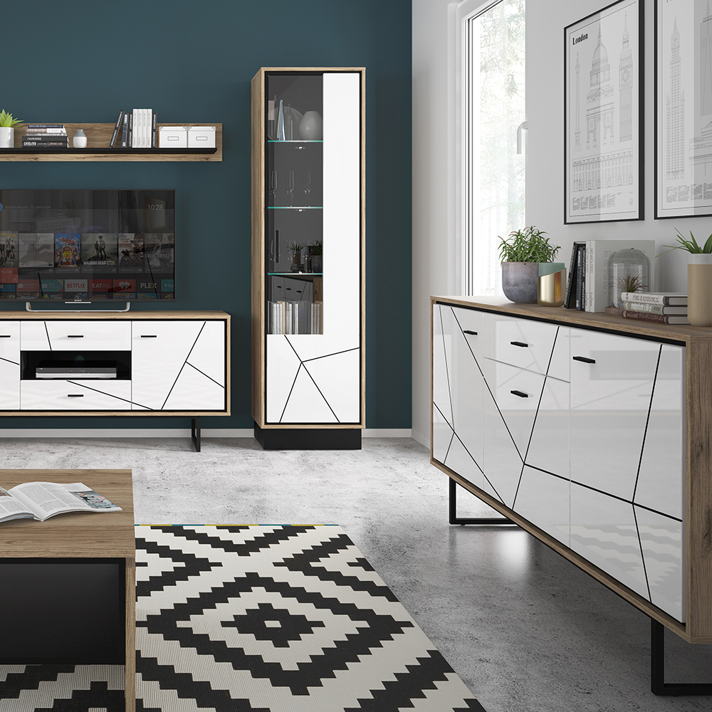 Brolo 3 door 1 drawer sideboard White, Black, and dark wood - Image 4