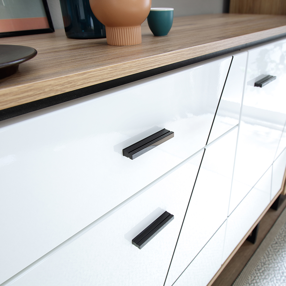 Brolo 3 door 1 drawer sideboard White, Black, and dark wood - Image 5