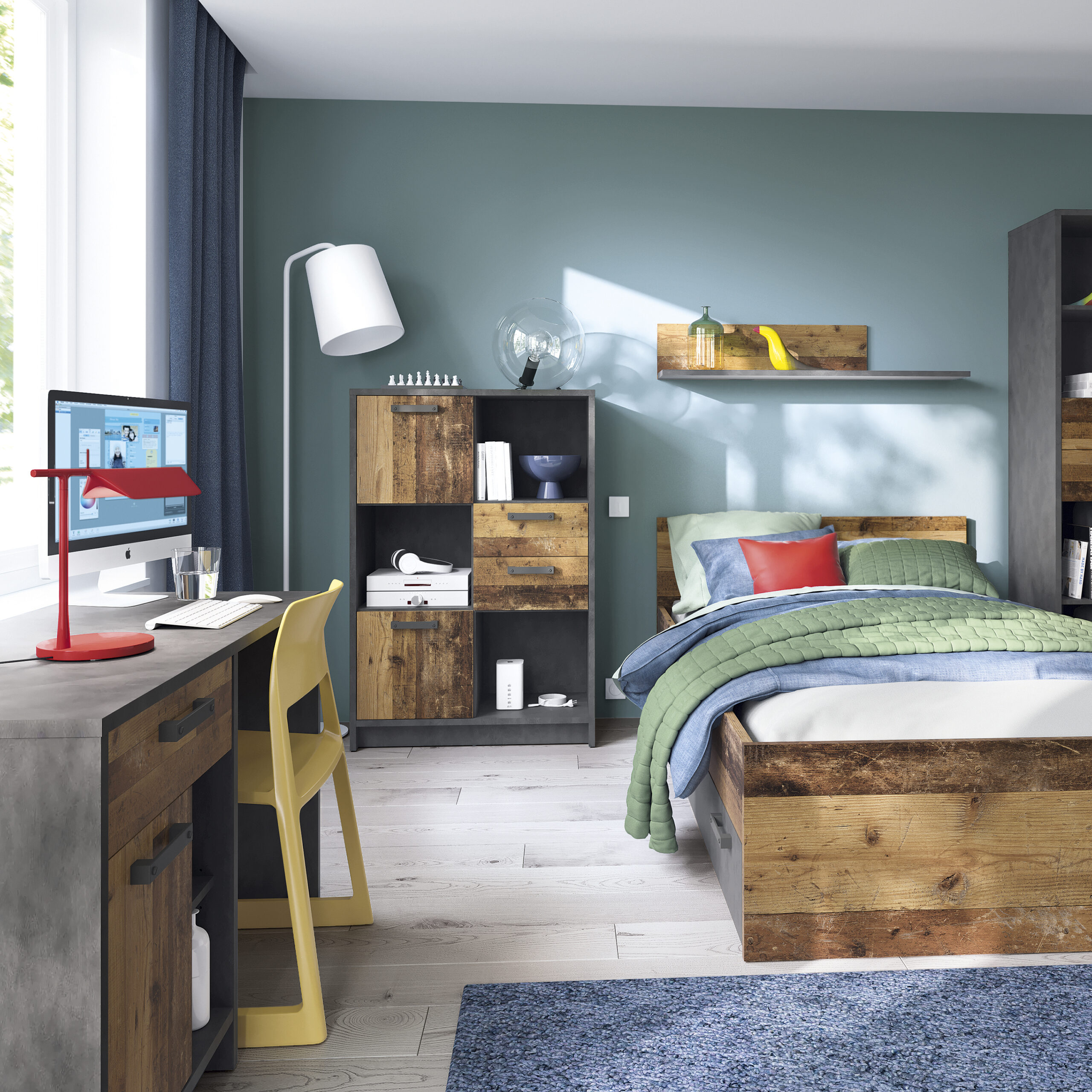 Brooklyn Desk with 1 Door and 1 Drawer in Walnut and Dark Matera Grey - Image 3