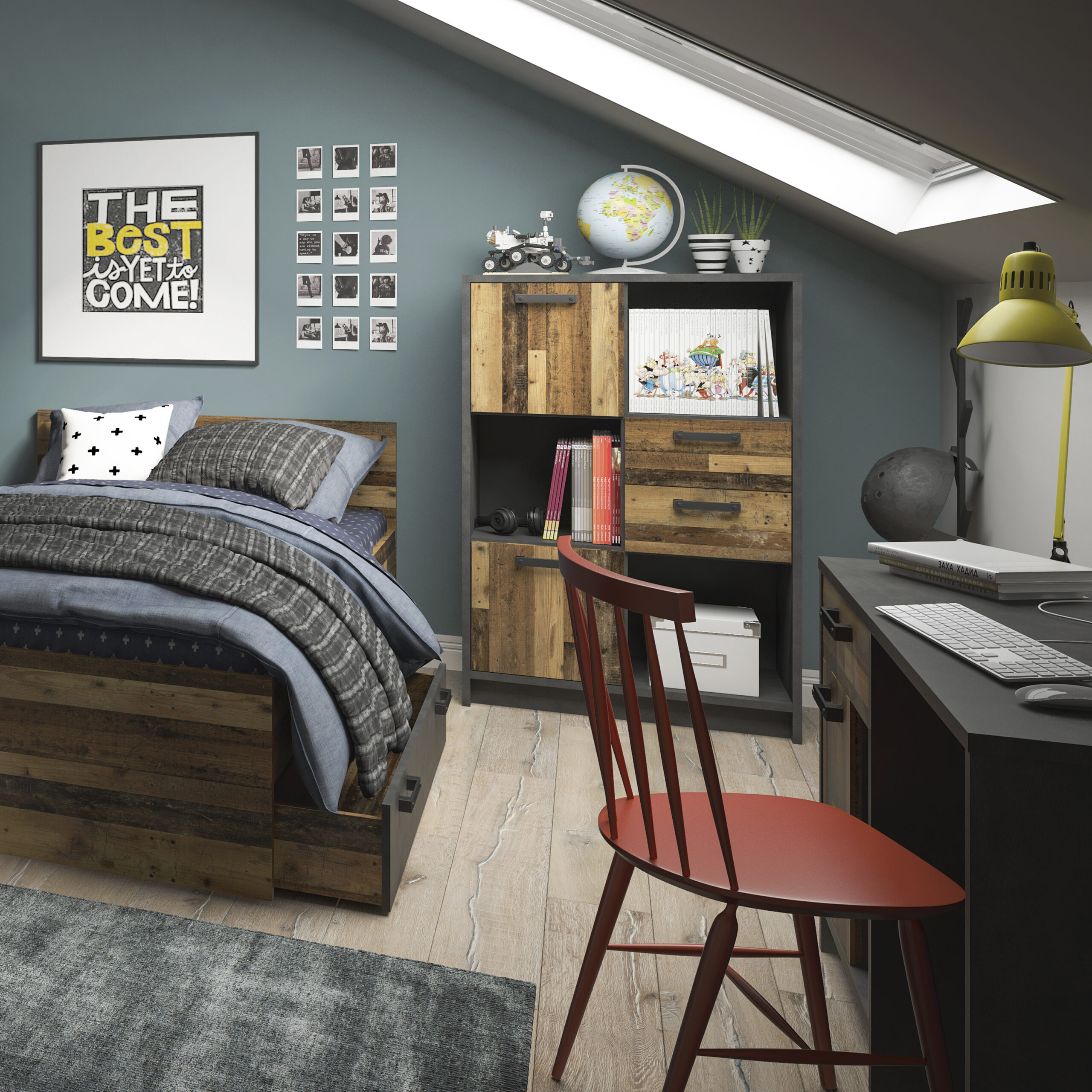 Brooklyn Desk with 1 Door and 1 Drawer in Walnut and Dark Matera Grey - Image 4