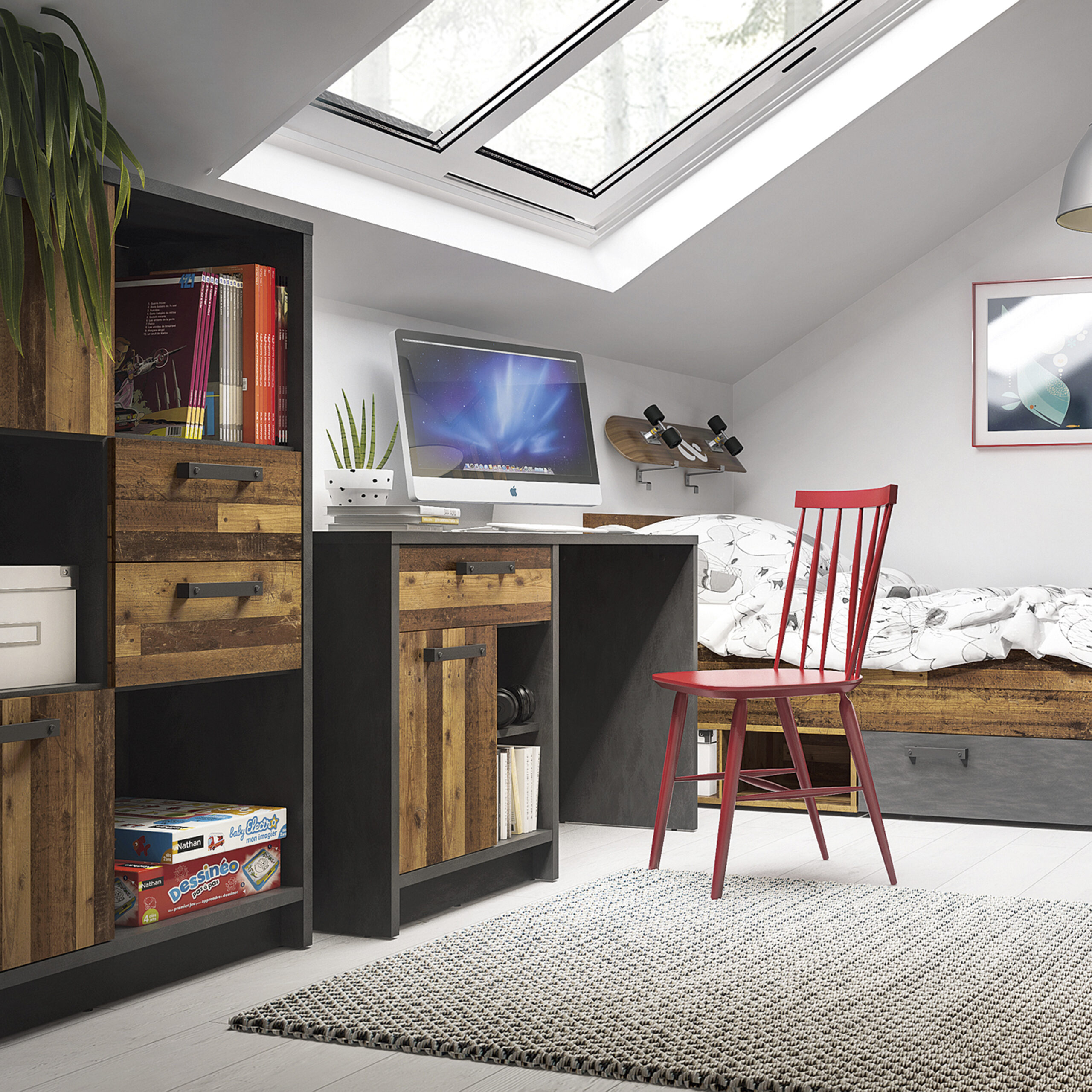 Brooklyn Desk with 1 Door and 1 Drawer in Walnut and Dark Matera Grey - Image 5
