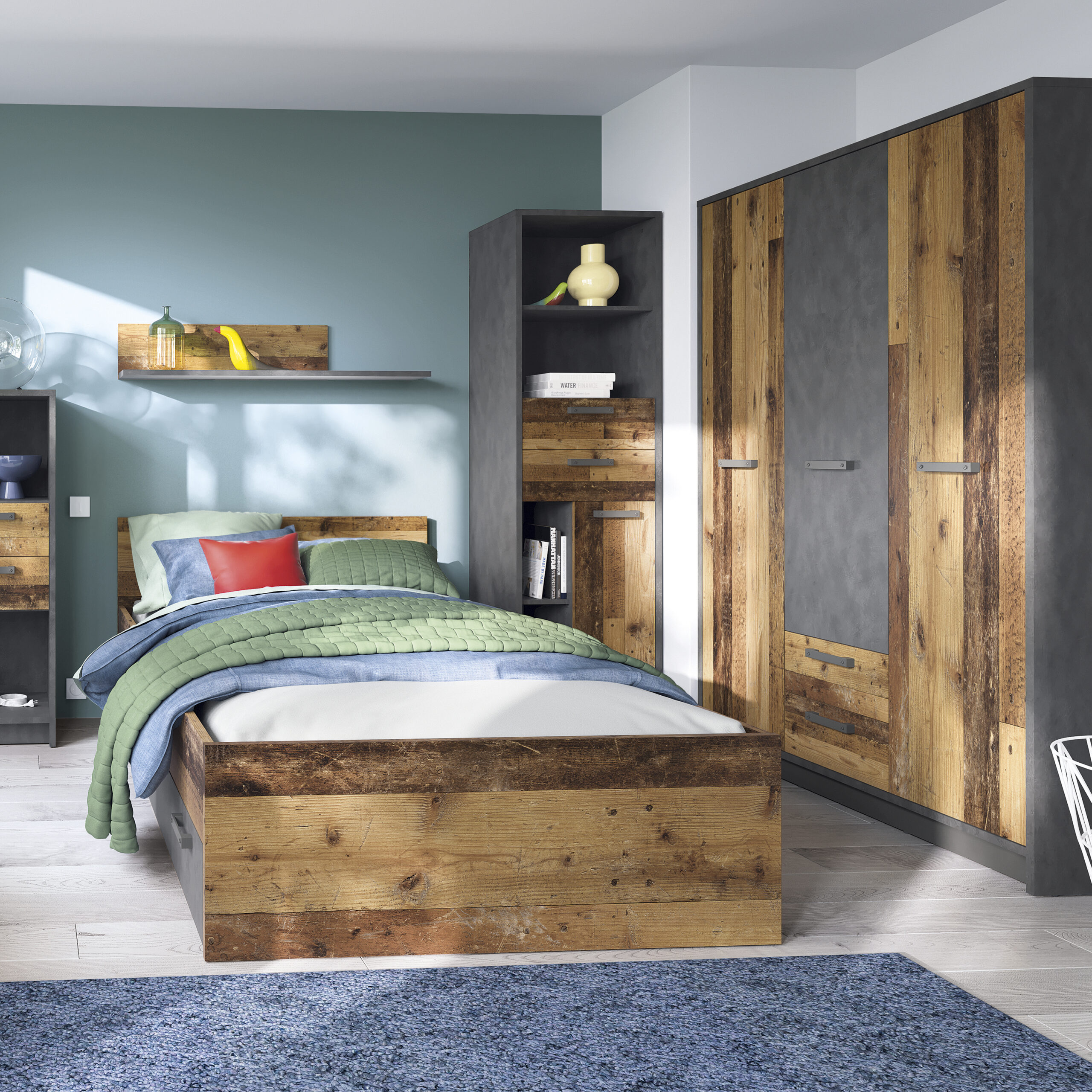 Brooklyn Bookcase in Walnut and Dark Matera Grey - Image 5