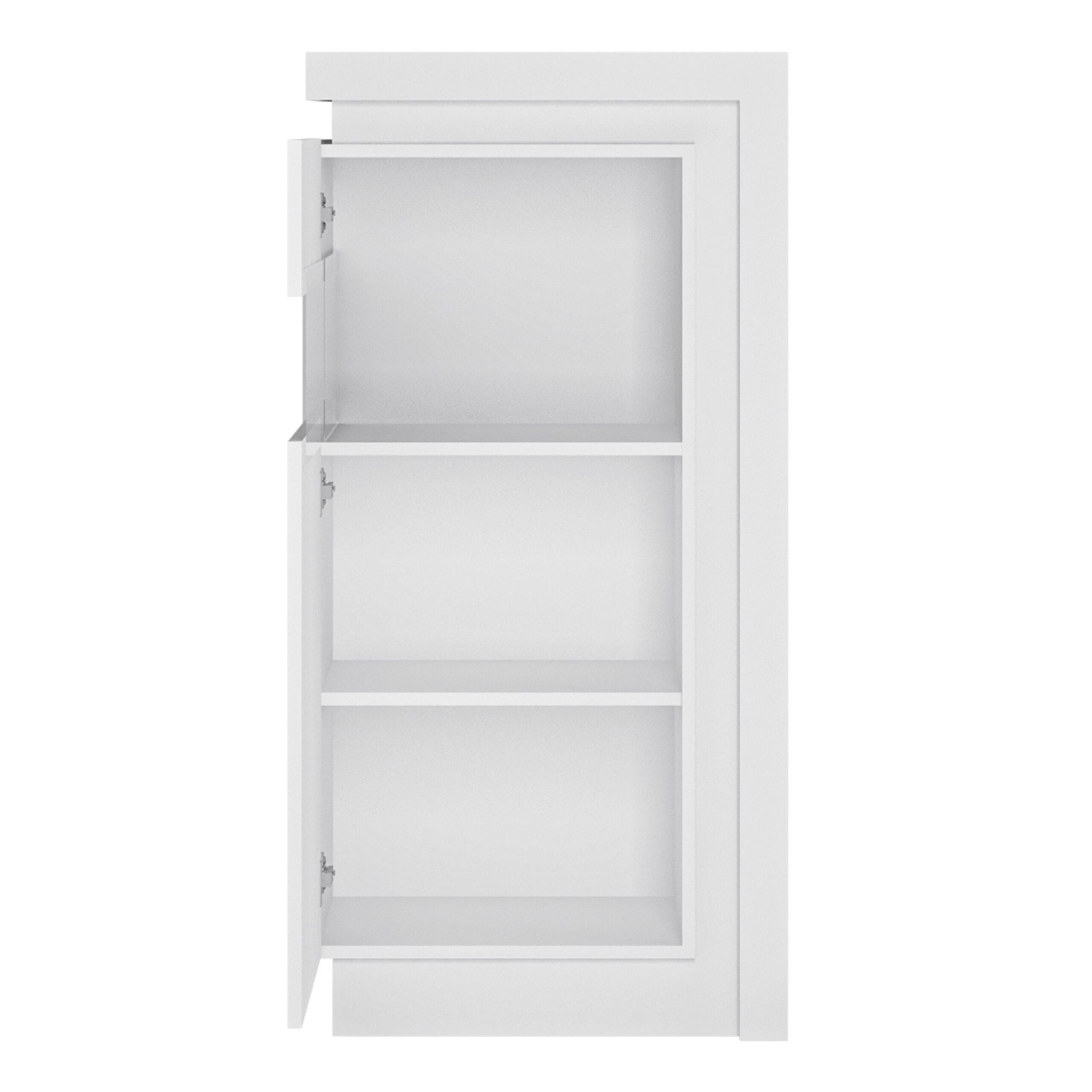 Lyon Narrow display cabinet (LHD) 123.6cm high (including LED lighting) in White and High Gloss - Image 2