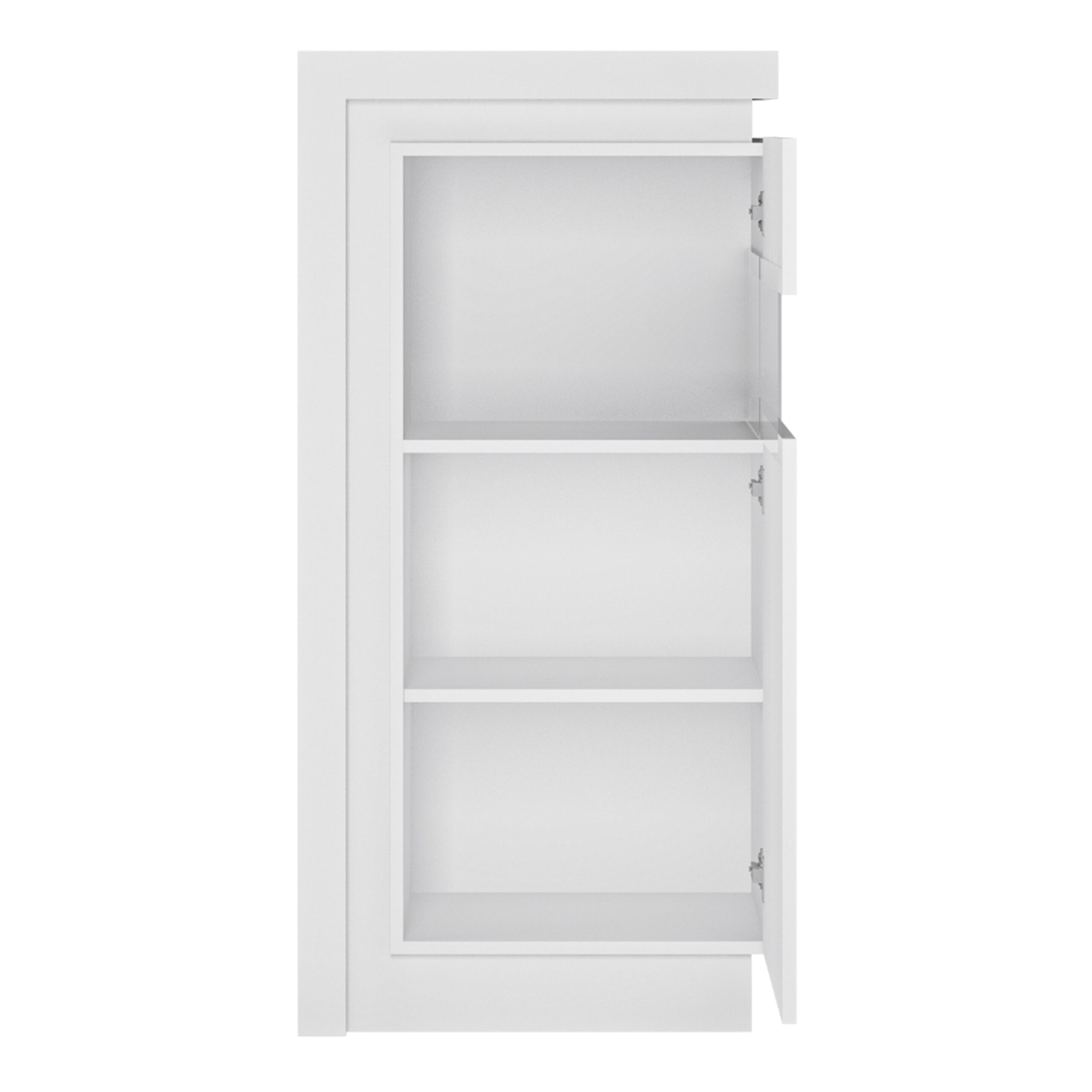 Lyon Narrow display cabinet (RHD) 123.6cm high (including LED lighting) in White and High Gloss - Image 2