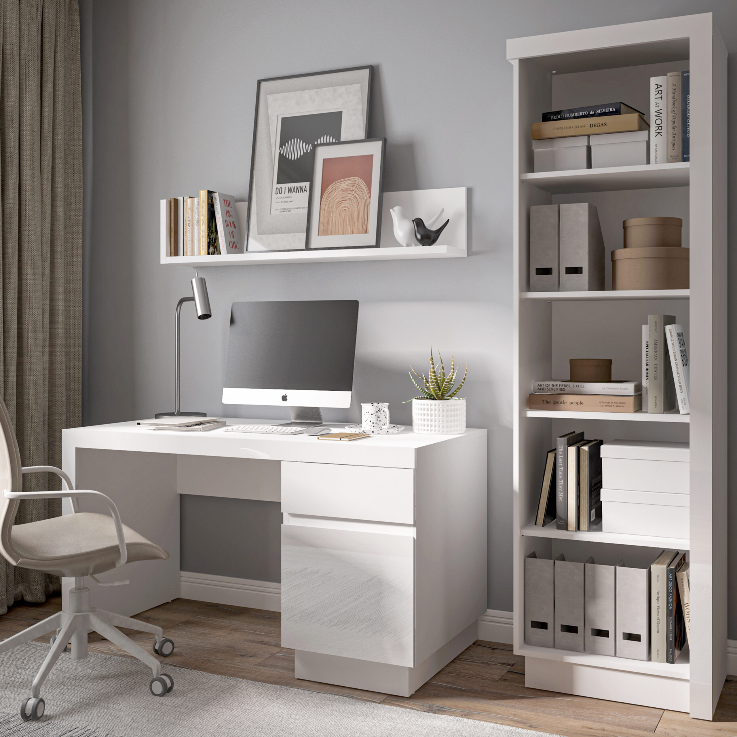 Lyon Bookcase (LH) in White and High Gloss - Image 3