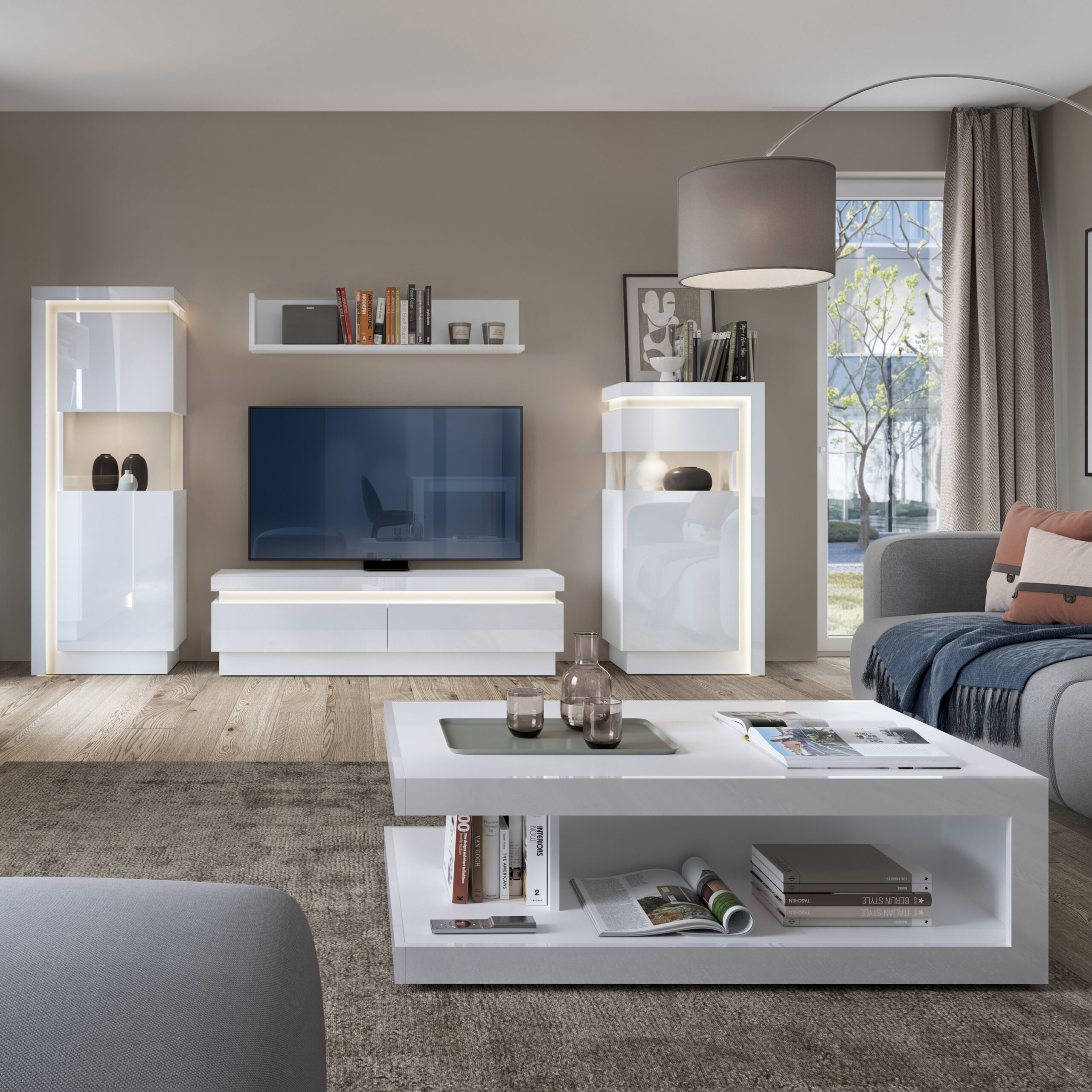Lyon Bookcase (LH) in White and High Gloss - Image 5