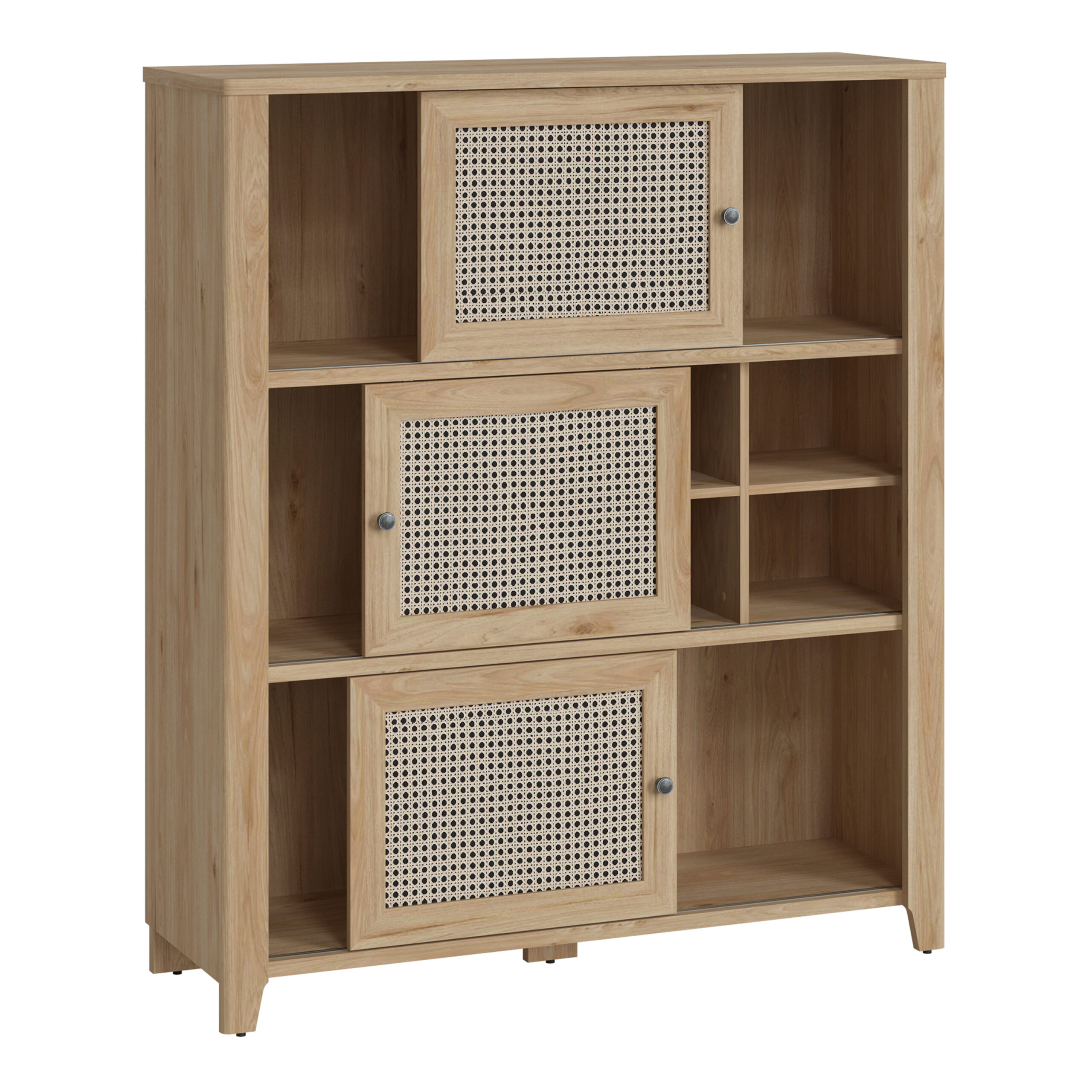 Cestino 3 Door Cabinet in Jackson Hickory Oak and Rattan Effect - Image 2