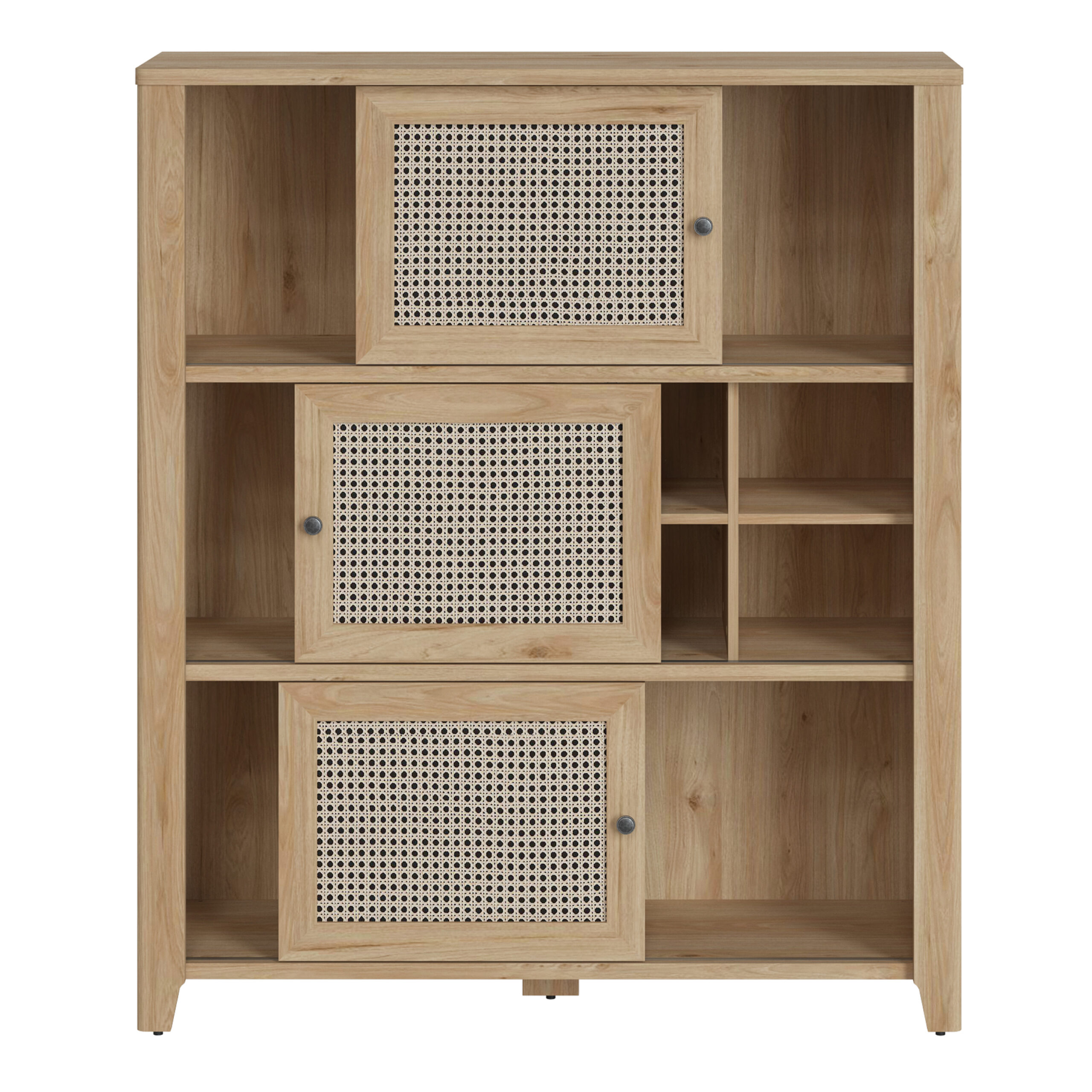 Cestino 3 Door Cabinet in Jackson Hickory Oak and Rattan Effect - Image 3