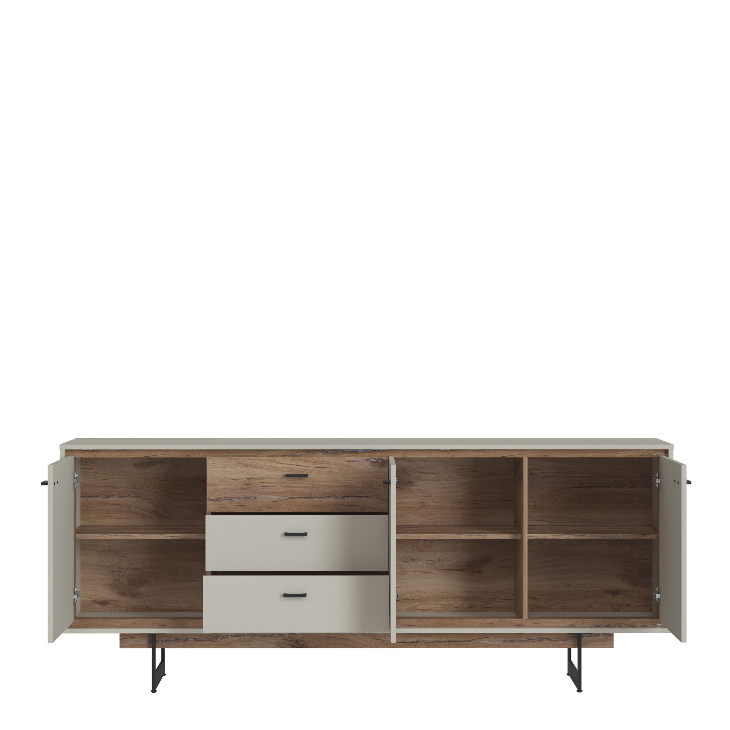Rivero 3 Door 3 Drawer Wide Sideboard in Grey and Oak - Image 2