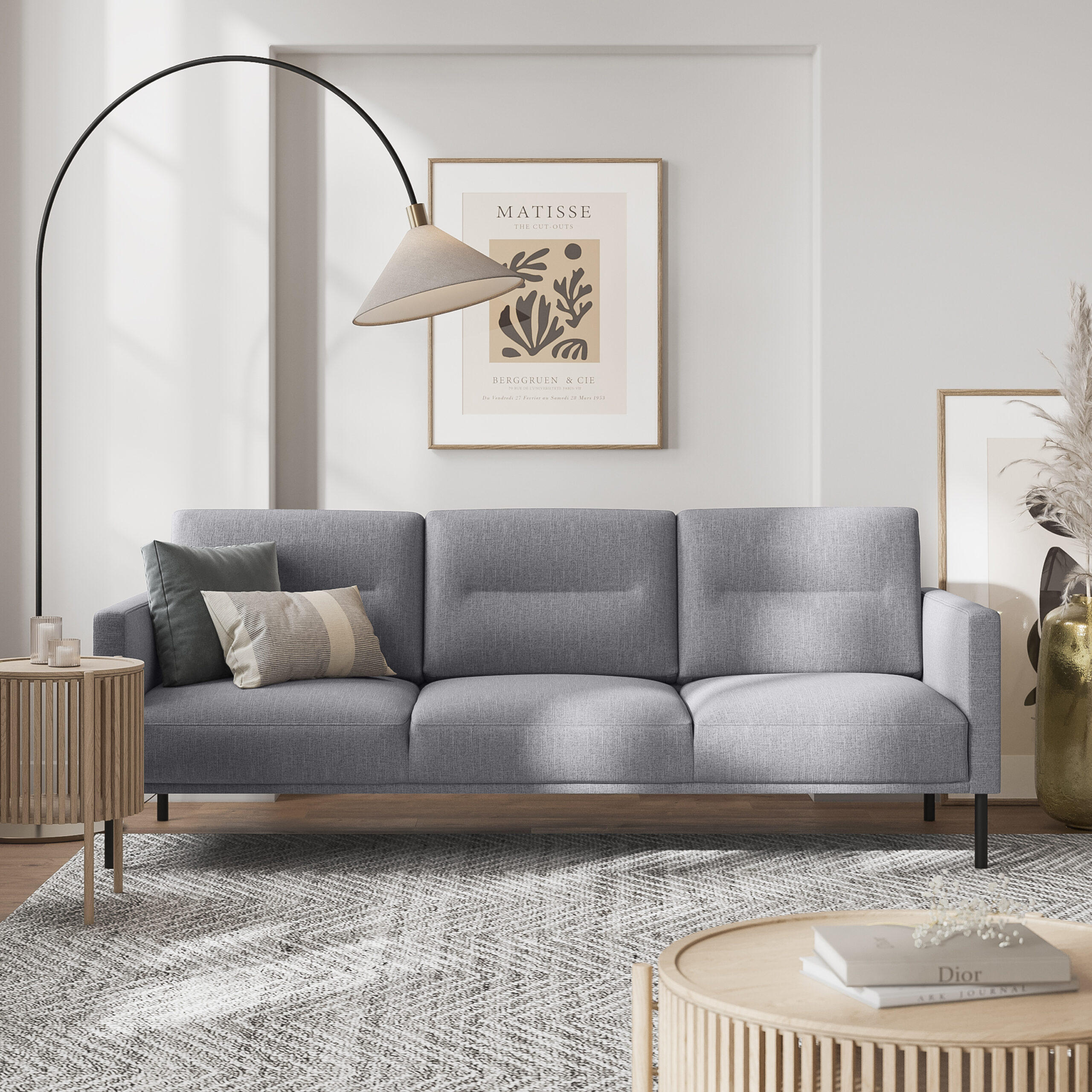 Larvik 3 Seater Sofa - Grey, Black Legs - Image 5