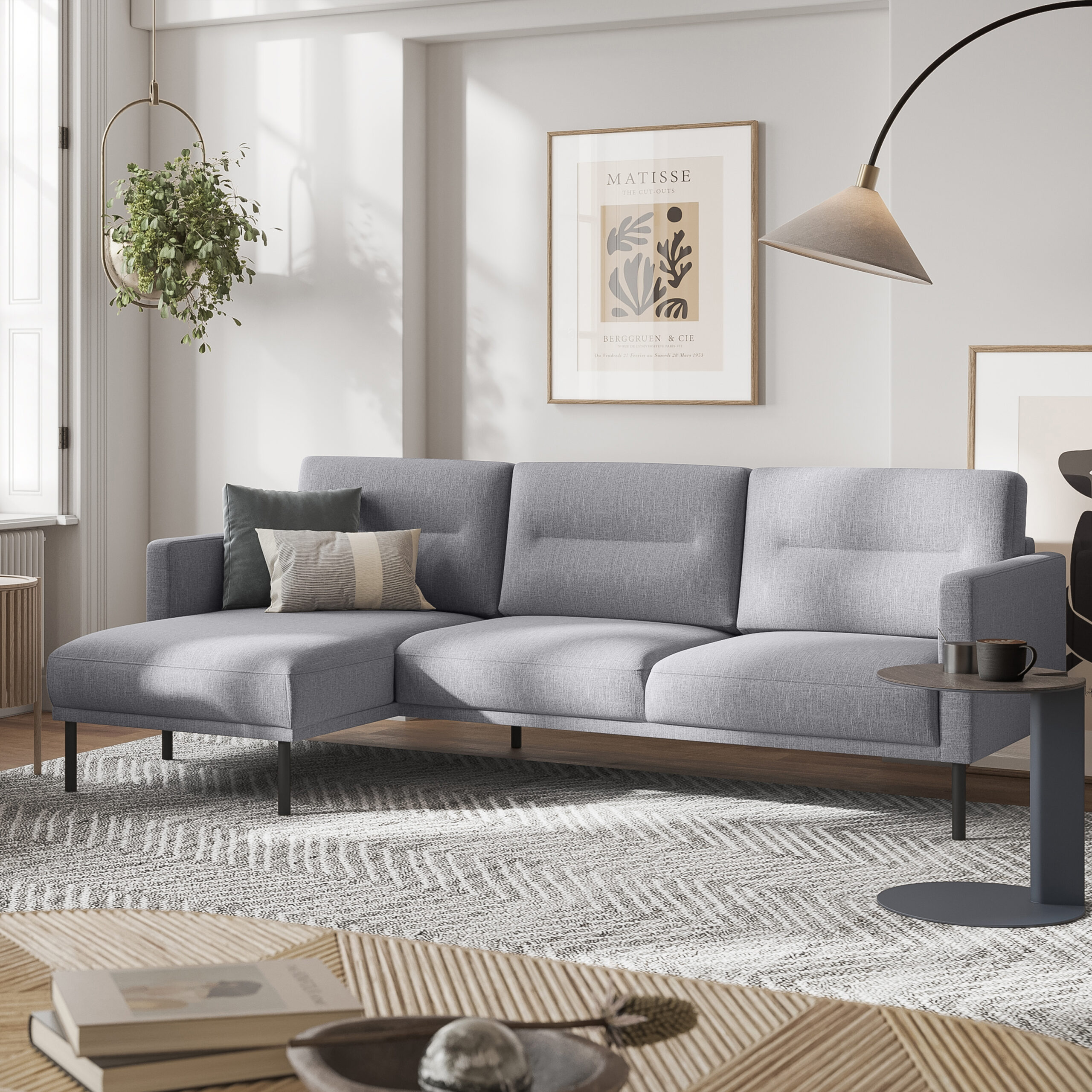 Larvik Chaiselongue Sofa (LH) - Grey , Black Legs - Image 5