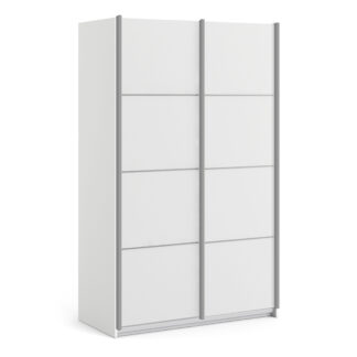 Verona Sliding Wardrobe 120cm in White with White Doors with 5 Shelves