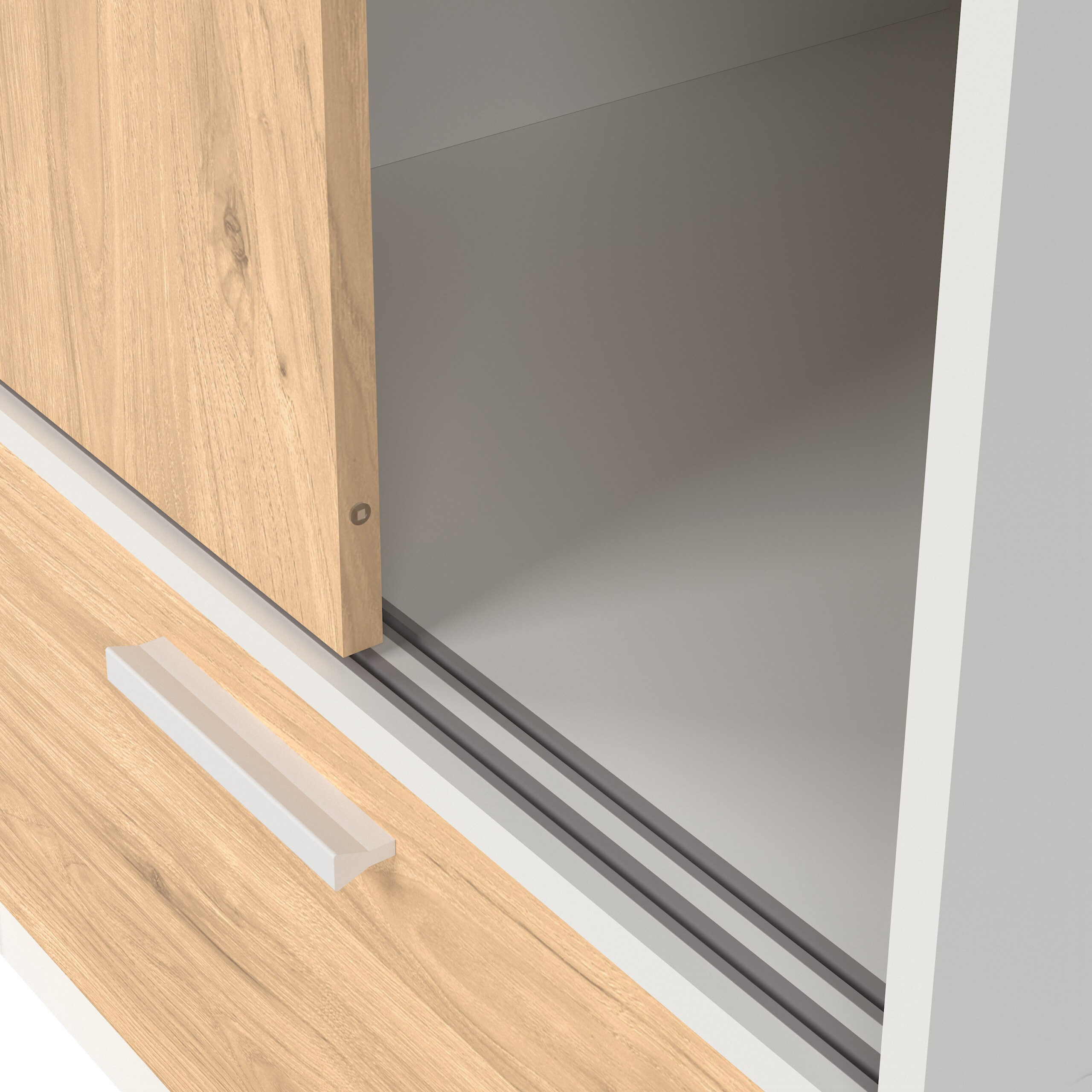Line Wardrobe with 2 Doors + 2 Drawers in White and Jackson Hickory Oak - Image 10