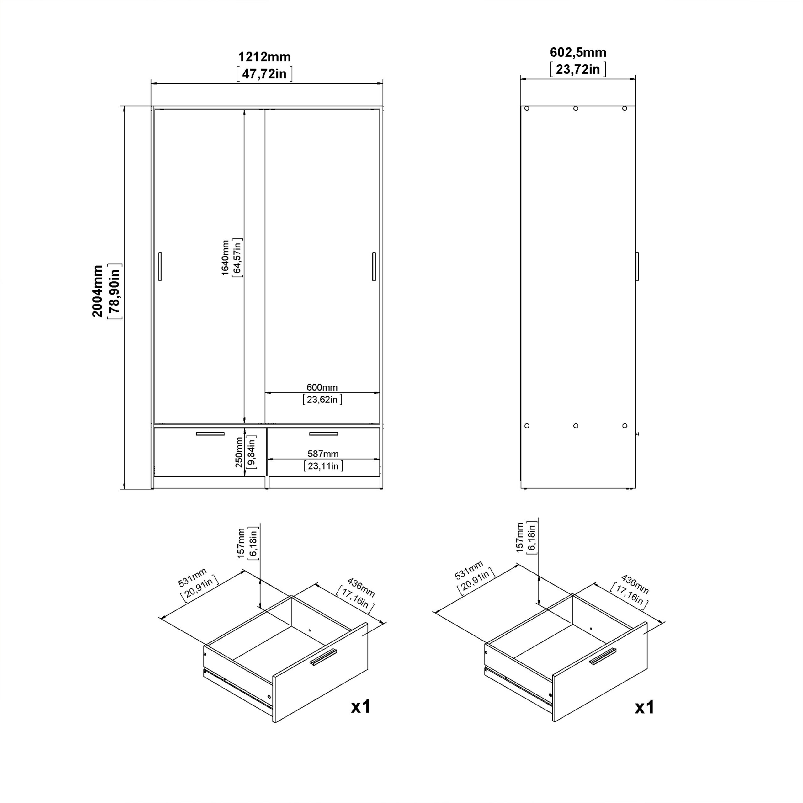 Line Wardrobe with 2 Doors + 2 Drawers in White and Jackson Hickory Oak - Image 11