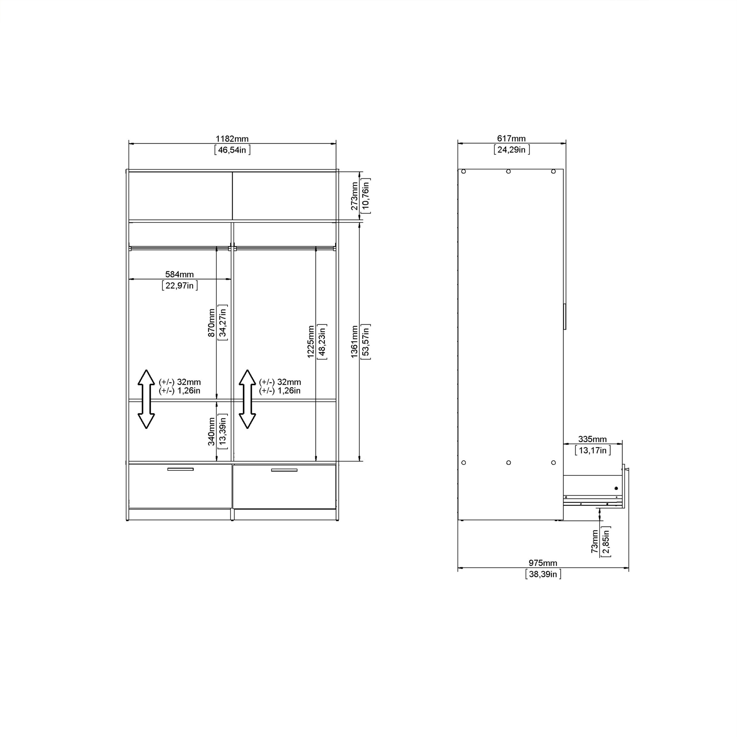 Line Wardrobe with 2 Doors + 2 Drawers in White and Jackson Hickory Oak - Image 12