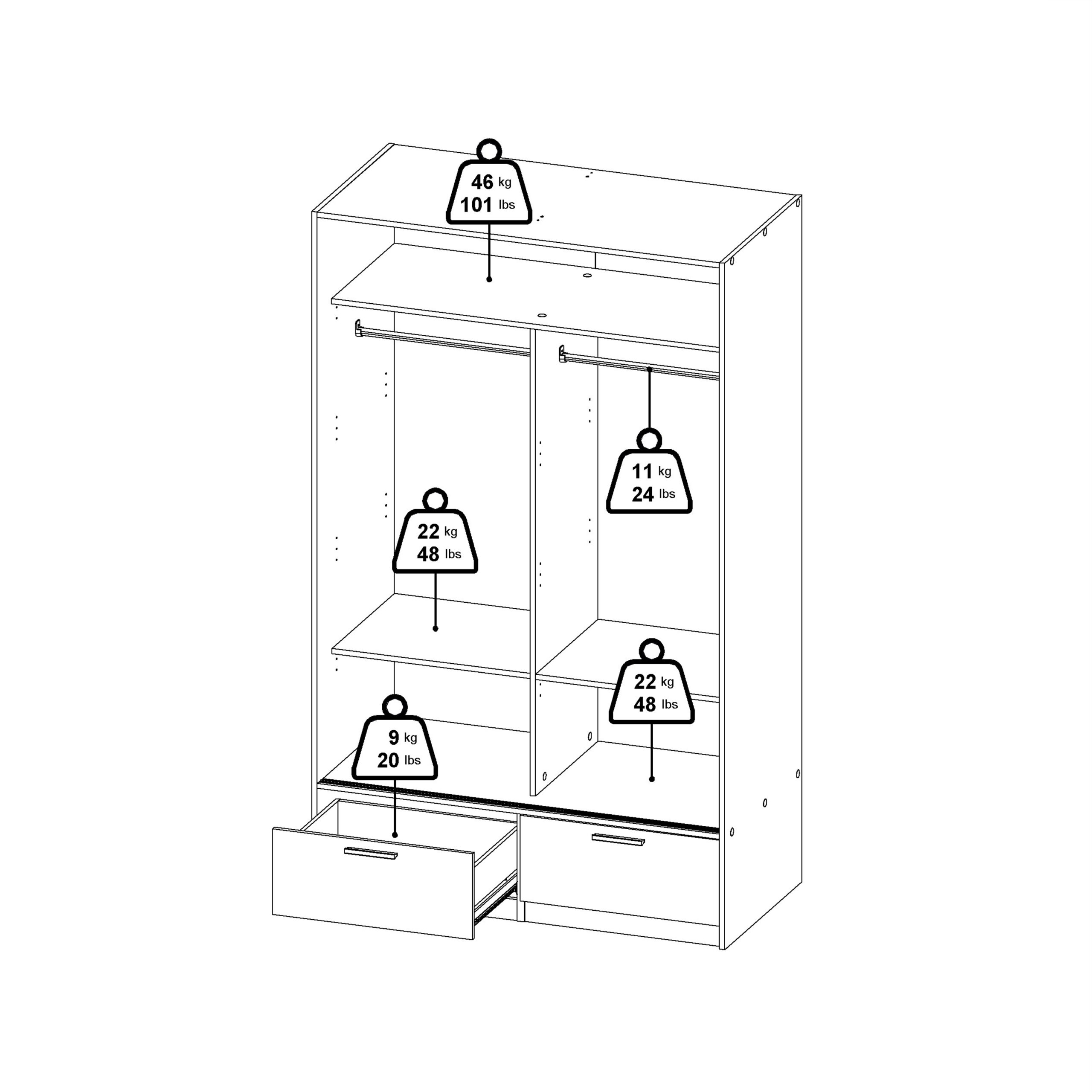 Line Wardrobe with 2 Doors + 2 Drawers in White and Jackson Hickory Oak - Image 13