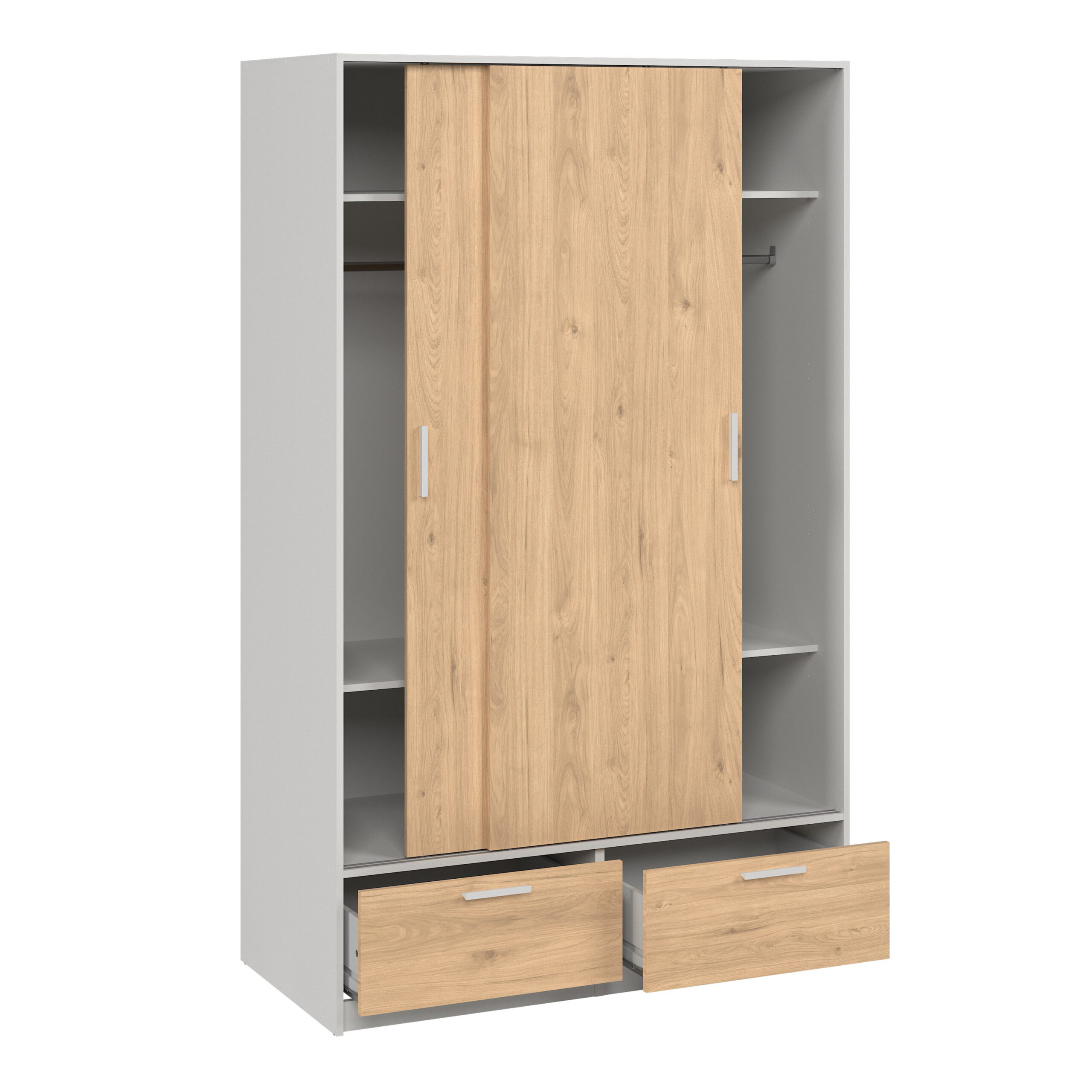 Line Wardrobe with 2 Doors + 2 Drawers in White and Jackson Hickory Oak - Image 5