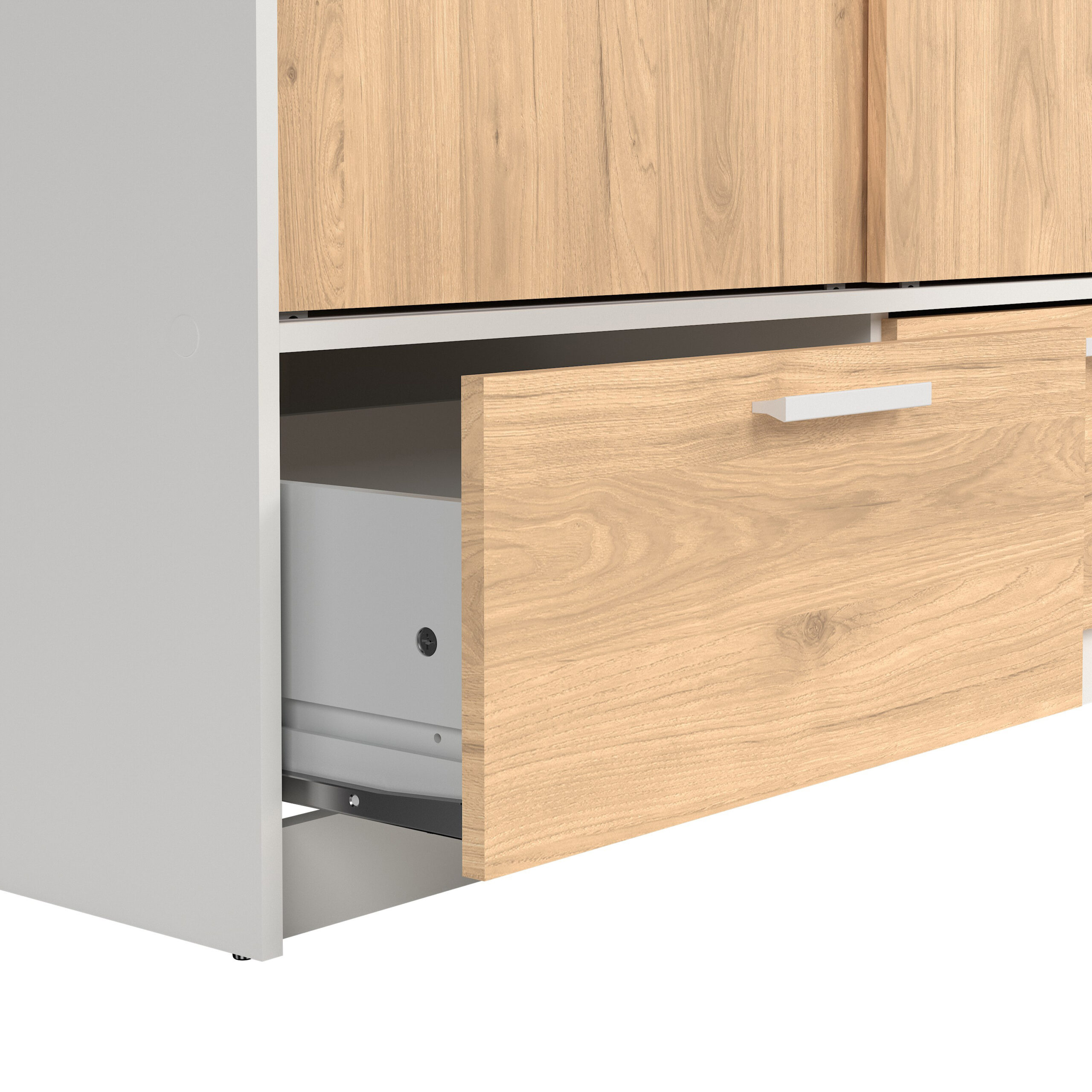 Line Wardrobe with 2 Doors + 2 Drawers in White and Jackson Hickory Oak - Image 9