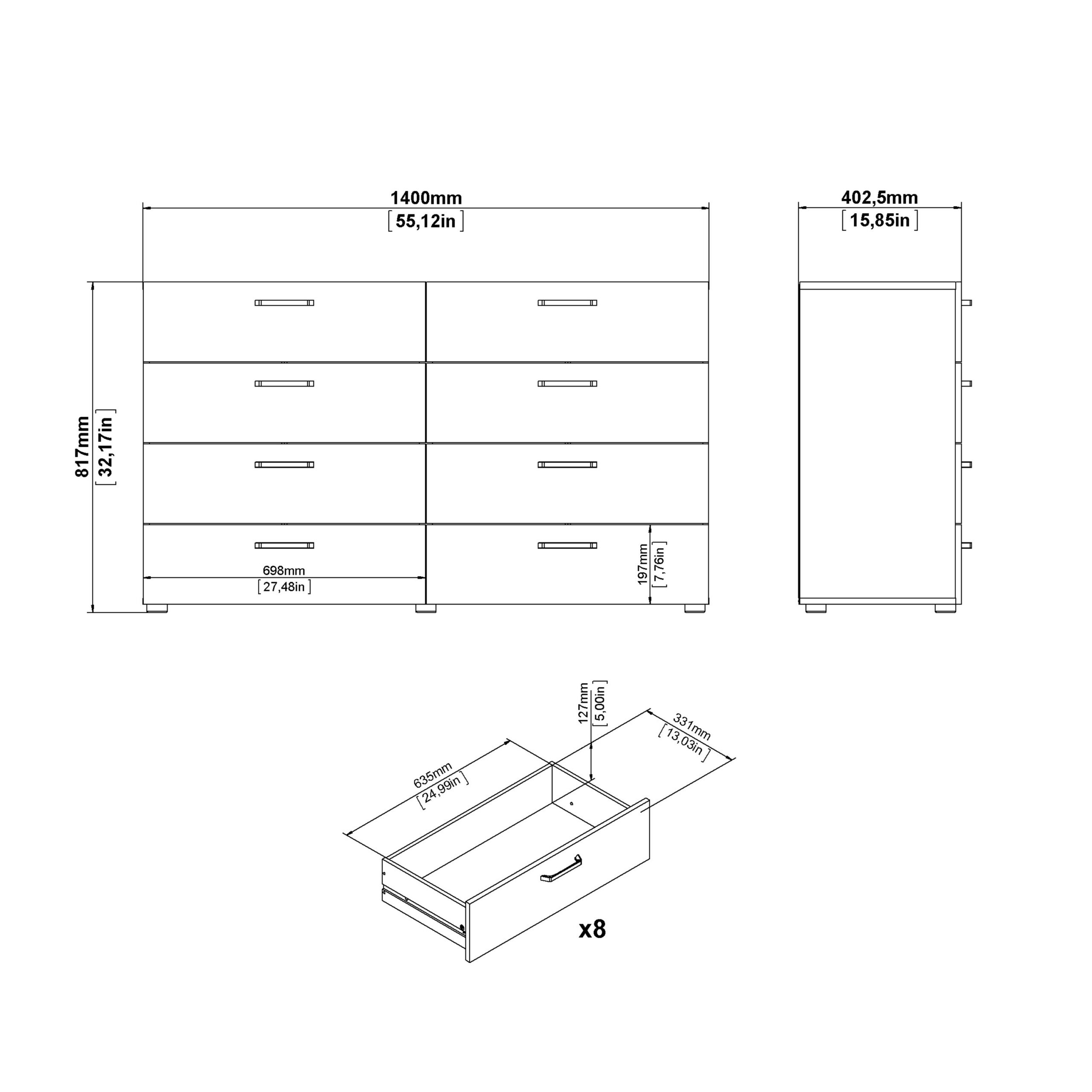 Dallas Double dresser 8 drawers Rovere Gessato Dark Oak - Image 7