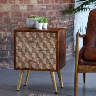Indian Hub Edison 2 Drawer Side Table