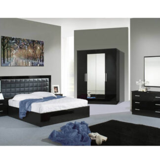 Dima Mobili Luna Black Bedroom Set with 4 Door Wardrobe