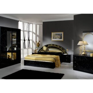 Dima Mobili Salwa Marble Black and Gold Bedroom Set with 4 Door Wardrobe