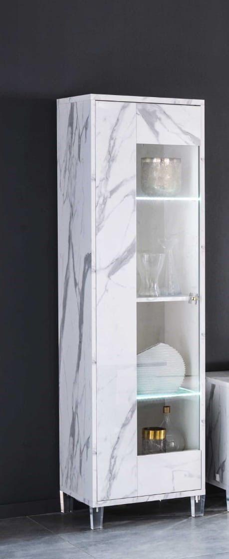 Ben Company Vittoria White Marble Finish Italian 1 Door Vitrine