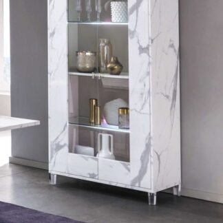 Ben Company Vittoria White Marble Finish Italian 2 Door Vitrine