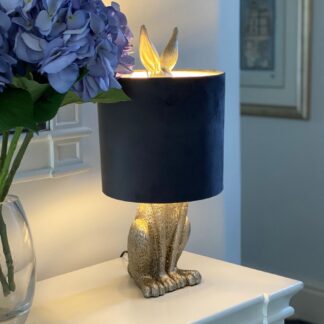Home Interiors Silver Hare Table Lamp With Grey Velvet Shade