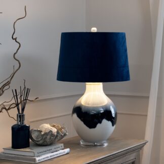 Home Interiors Ice Shadows Table Lamp With Navy Blue Lampshade