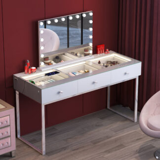 Billie Professional Vanity Desk with 3 Storage Drawers & Built-in LED Lighting