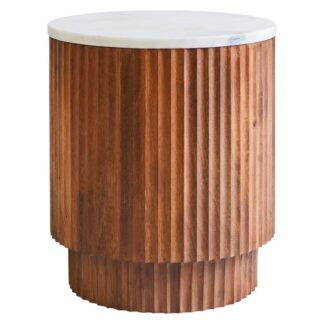 Soho Home Torcino Mango Wood Carved Design Marble Top Side Table