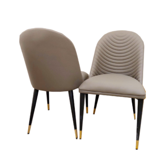 Ted baker Alba Leather Dining Chair – Pair with Ribbed Design & Gold-Tipped Legs - Khaki